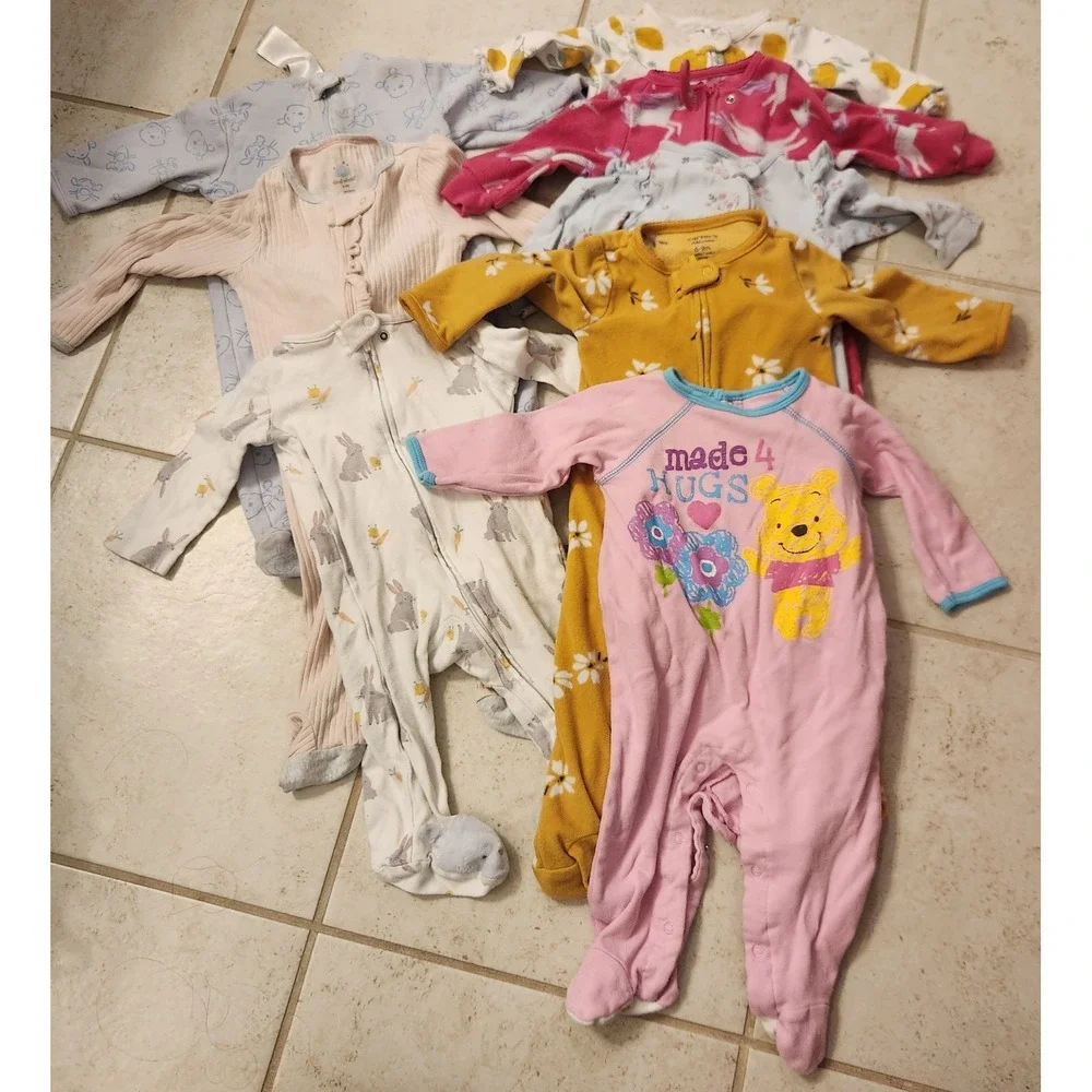 Baby Girl Sleepers Pajamas Bundle Carters Disney‎ Cloud Island 6-9M Lot of 8